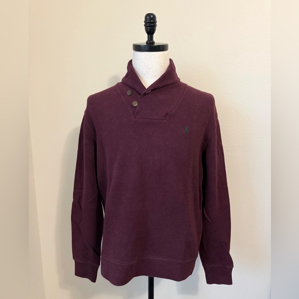 Polo Ralph Lauren Luxury Jersey Shawl-Collar Pullover Size Medium Burgundy color